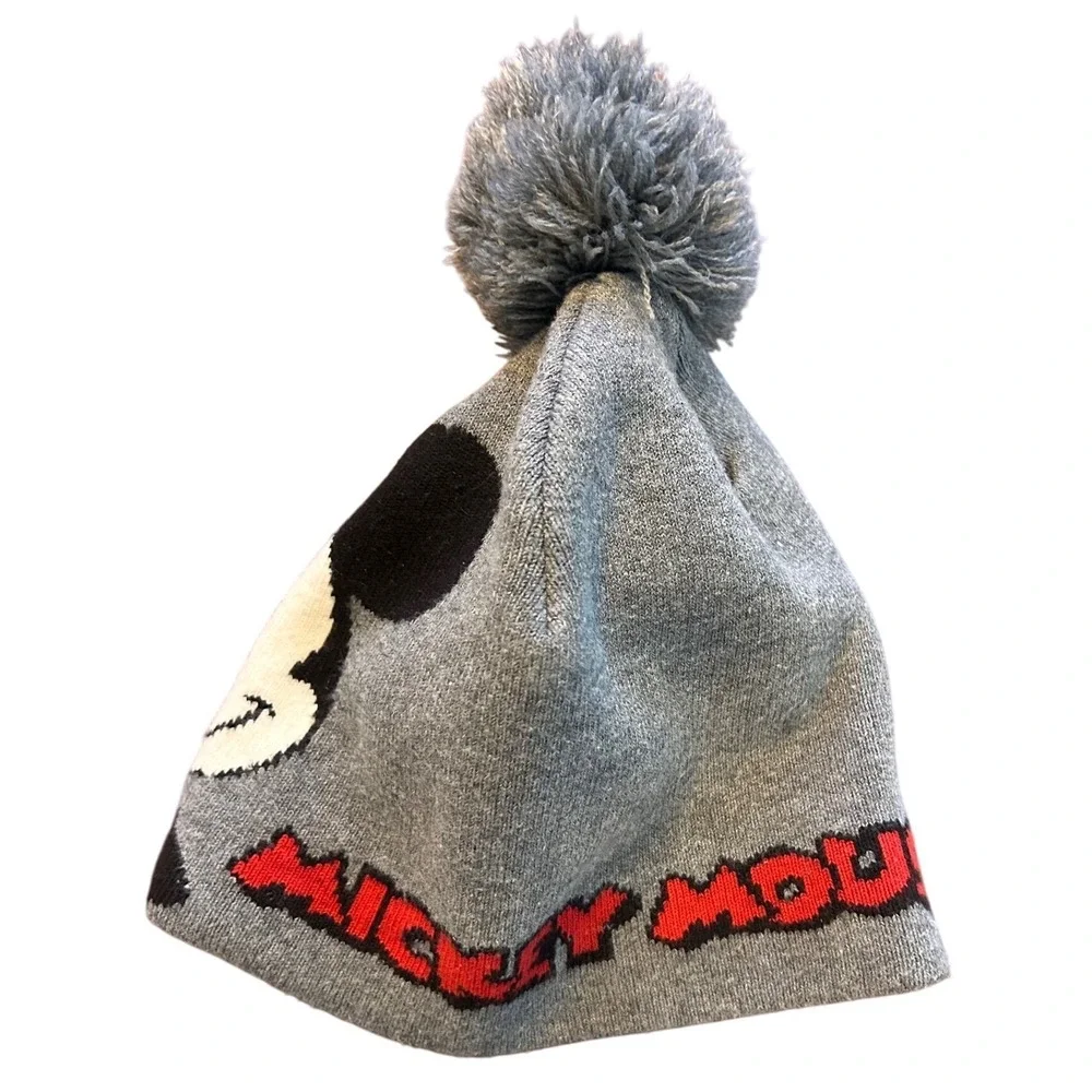 Disney H&M Mickey Mouse Hat Gray Pom Pom Kids Child Size 4-8 Youth‎ Knit Beanie